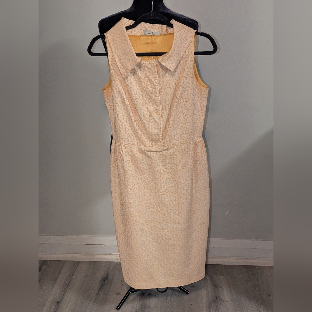 Vintage Caroline Herrera Jacquard Cotton Midi Collared Dress Size 8